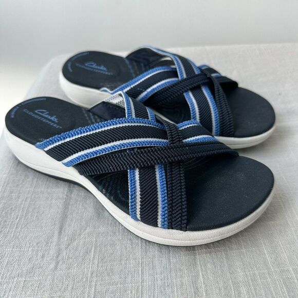 Clarks Cloudsteppers Women's Mire Isle Slide Sport Sandals‎ US Size 6 Navy Blue - Picture 1 of 9